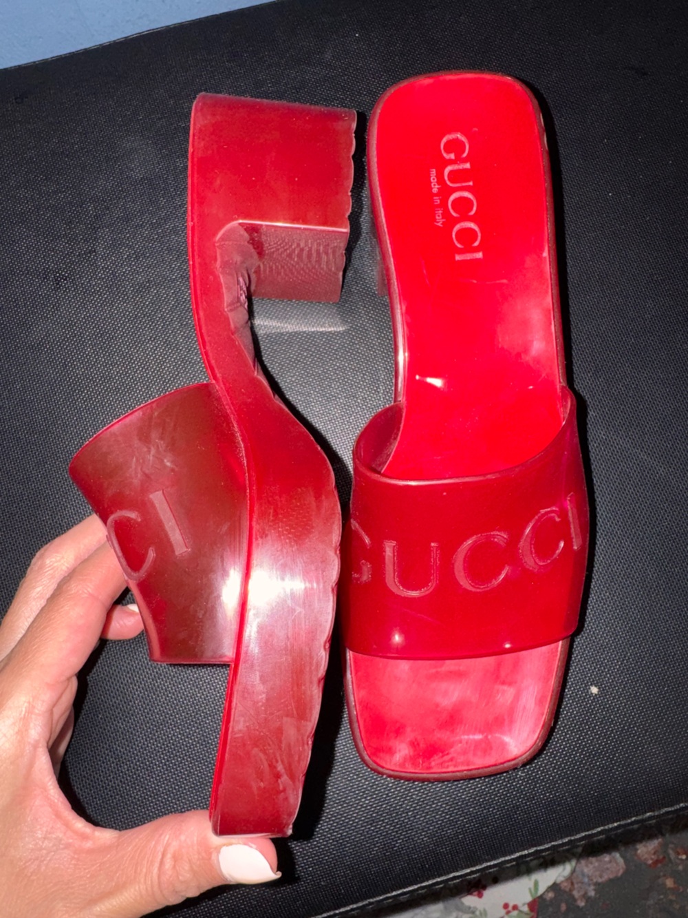 Gucci Red Logo Slide Sandals jelly new condition Never used - Picture 2 of 5